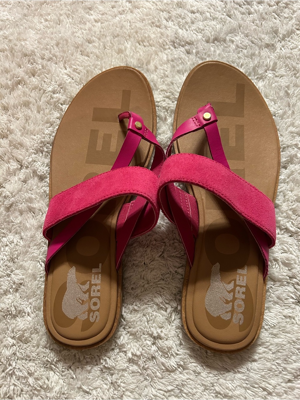 Sorel Women’s Hot Pink Suede Toe-Loop Slide Sandals